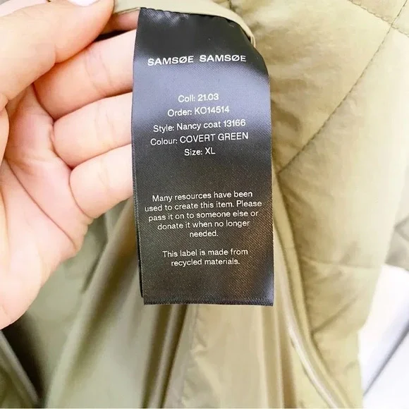 SAMSOE SAMSOE Nancy Quilted Collarless‎ Coat Covert Green Size XL - Picture 4 of 8